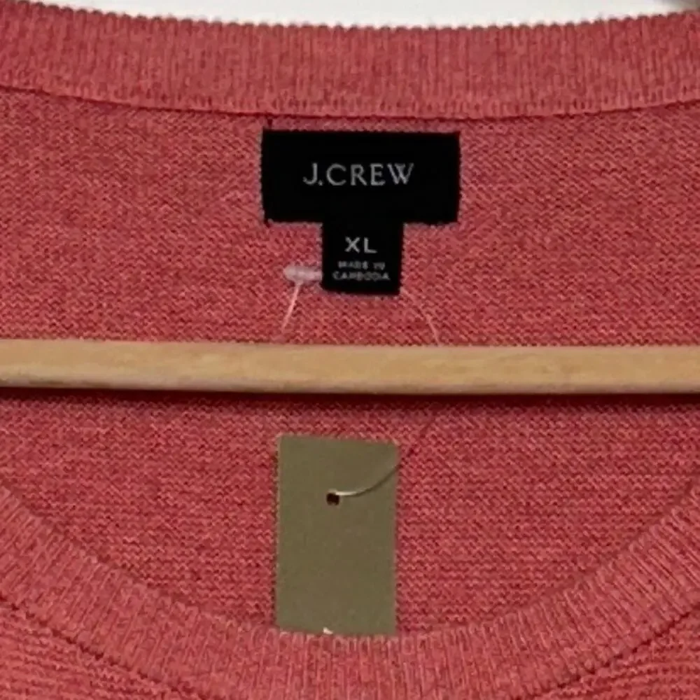 J. CREW Cotton Crewneck Sweater in Garter Stitch Heather Poppy NWT